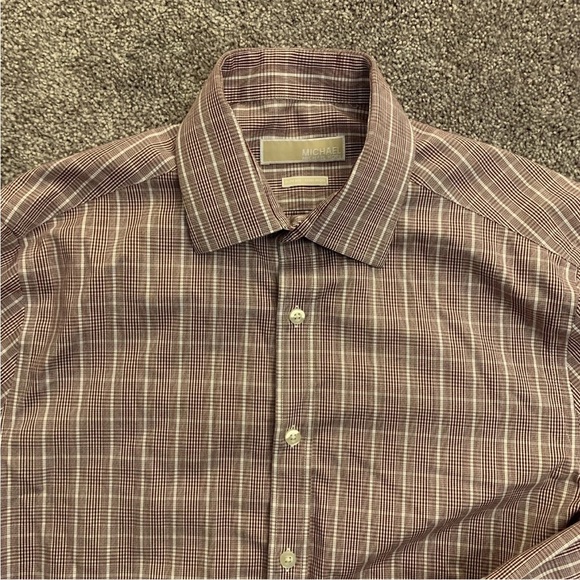 Michael Kors Mens Slim Fit Non Iron Button Up Long Sleeves Plaid Shirt Size 15.5 - Picture 2 of 9